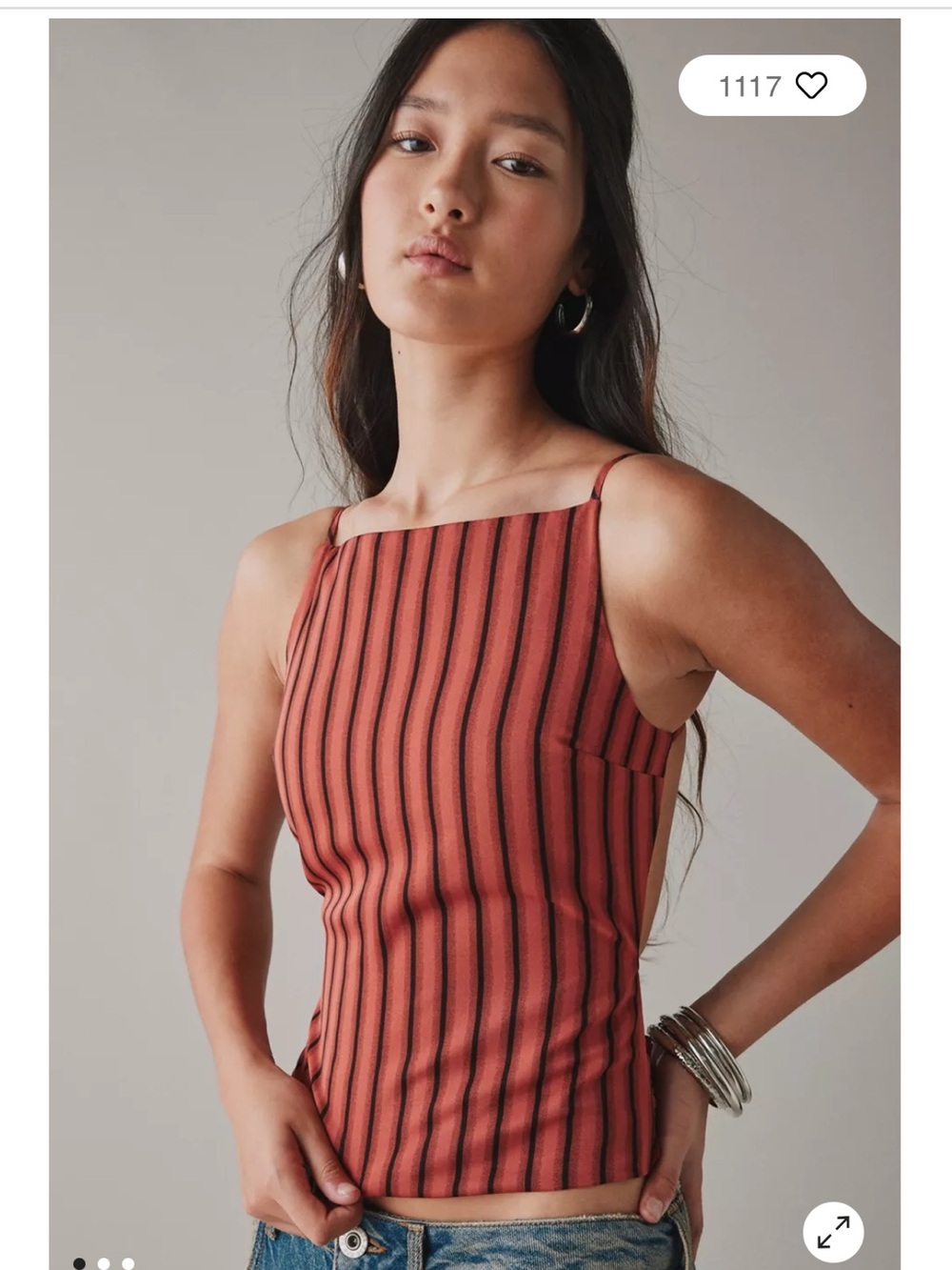 Lioness Rust and Black Striped Square-Neck Tank